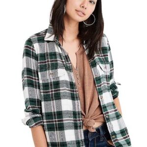 Green and White Plaid Button-Up Shirt